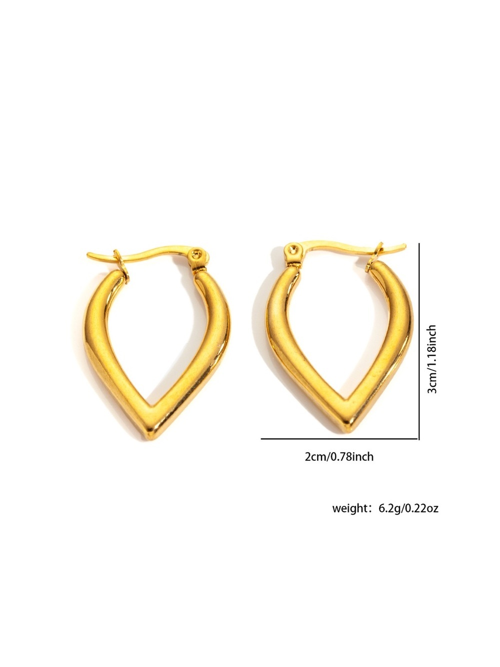 18K Gold Plated V-Shape Pointed Teardrop Hoop Earrings - Picture 5 of 5